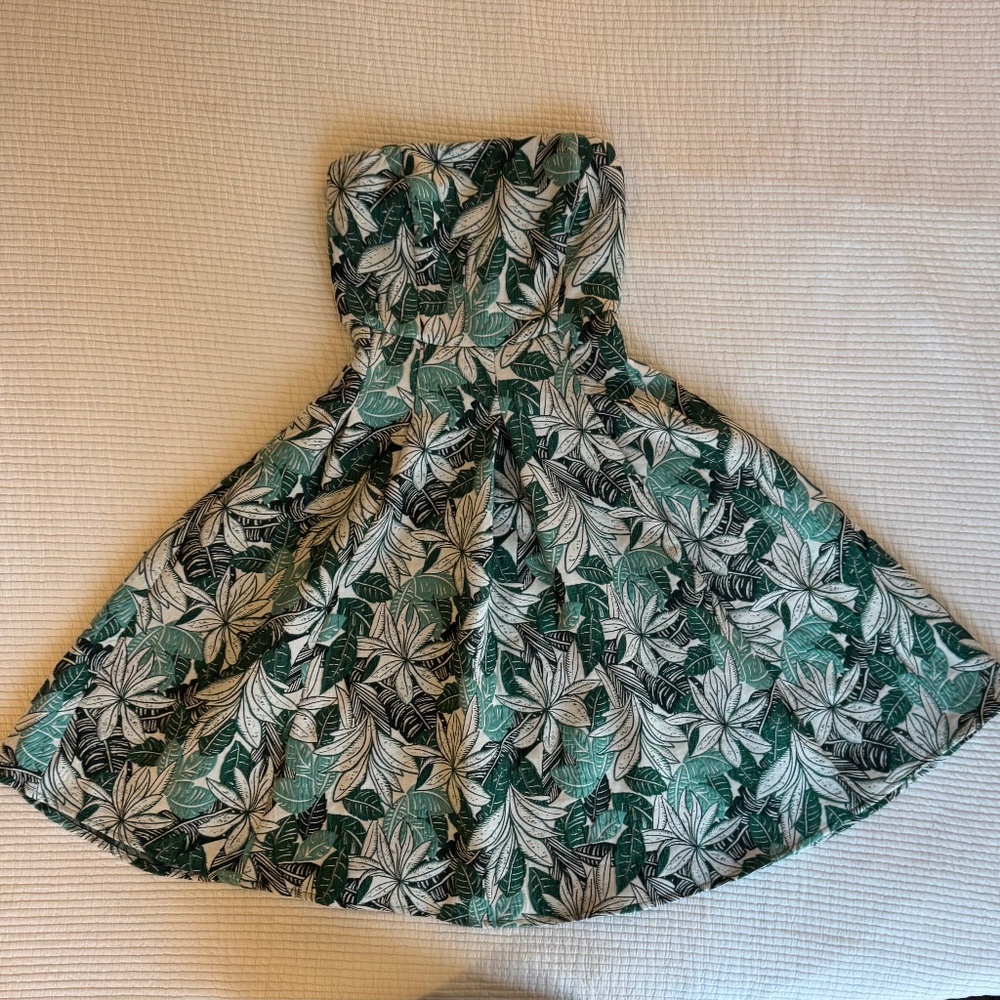 Eva Mendes Jacquard Del Mar Dress Green Strapless